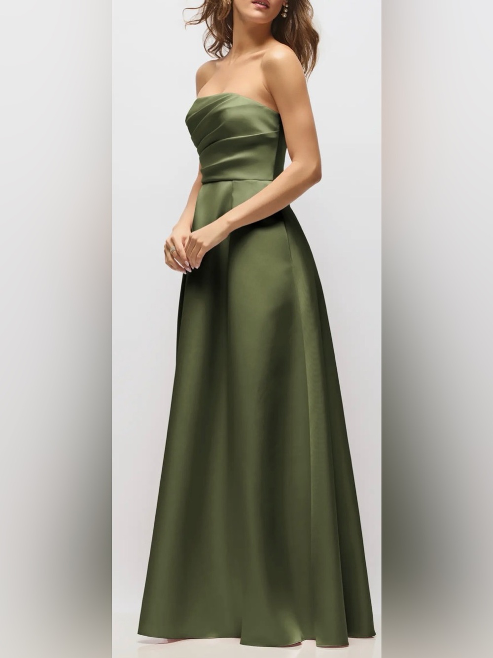 NEW ALFRED SUNG Josephine Olive Green Straplesss Mikado Gown Sz 18 - Picture 3 of 8